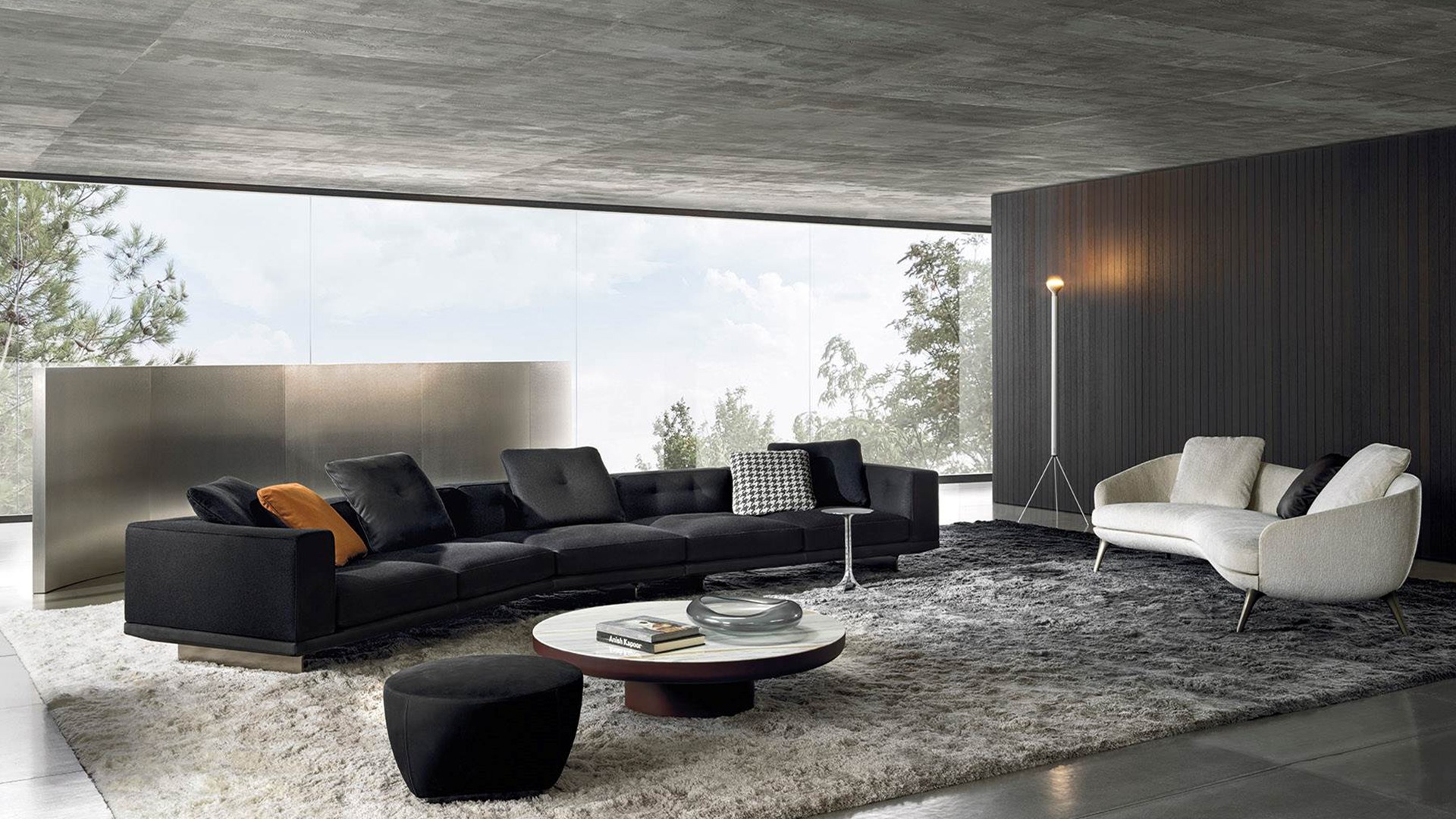 PUSE HOME contemporary living room with black modular sofa
